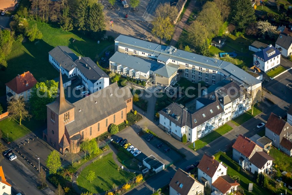 Aerial photograph Hamm - Church building and elderly care center of Saint Josef in the Herringen part in Hamm in the state of North Rhine-Westphalia