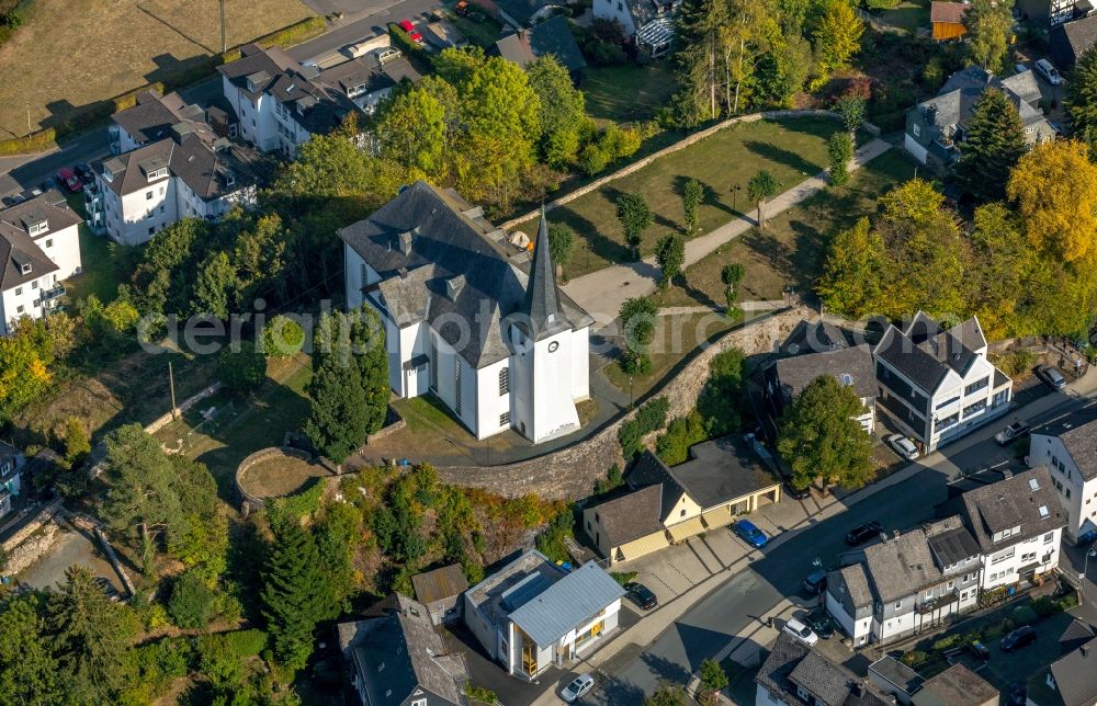 Burbach from the bird's eye view: Church building Kirche on Roemer in Burbach in the state North Rhine-Westphalia, Germany