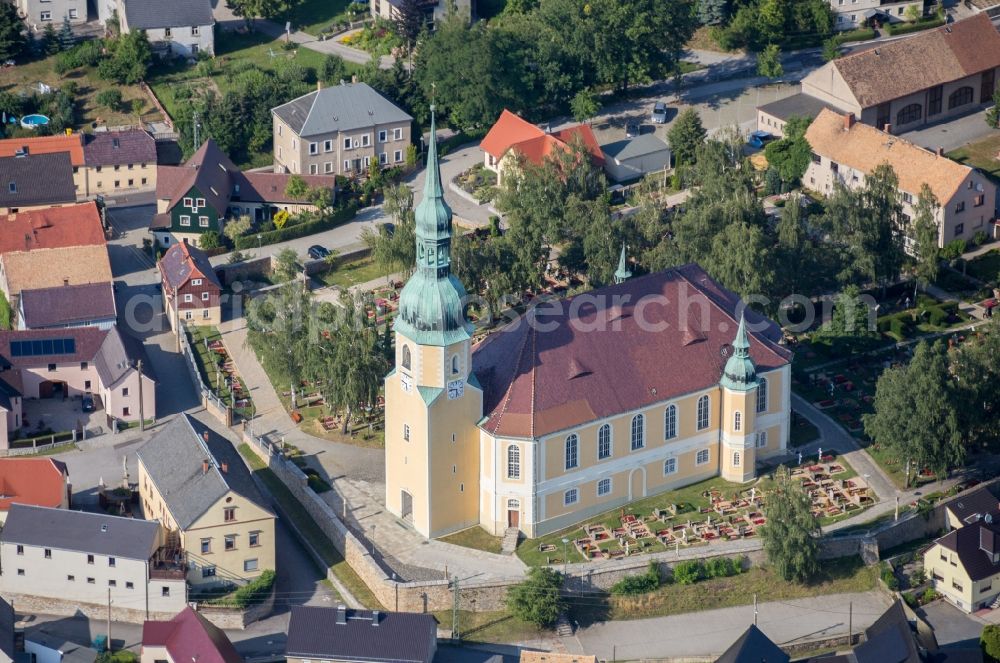 Aerial photograph Crostwitz - Church building in Kirche St. Simon and Juda , Crostwitz Old Town- center of downtown in Crostwitz in the state Saxony, Germany