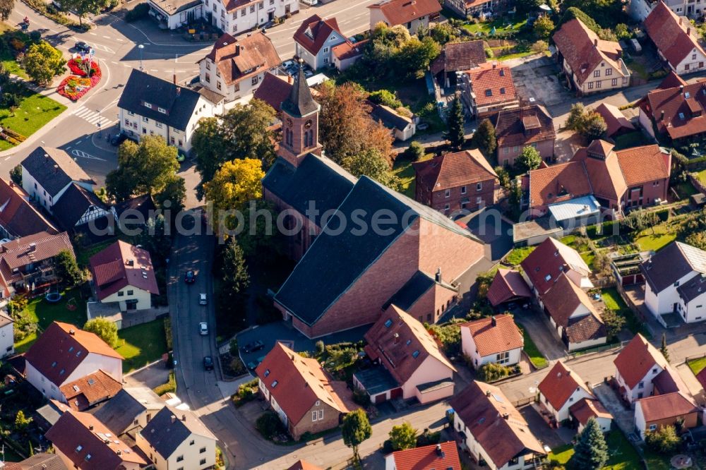 Aerial image Waldbronn - Church building Kirche St. Wendelin in the district Reichenbach in Waldbronn in the state Baden-Wurttemberg, Germany