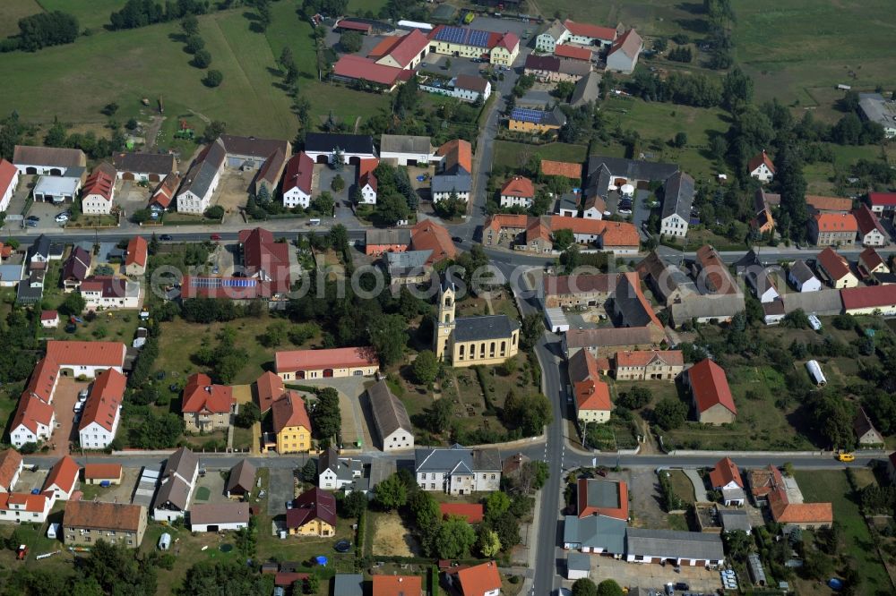 Wildenhain from above - Church building Kirche of the center of Wildenhain in the state Saxony