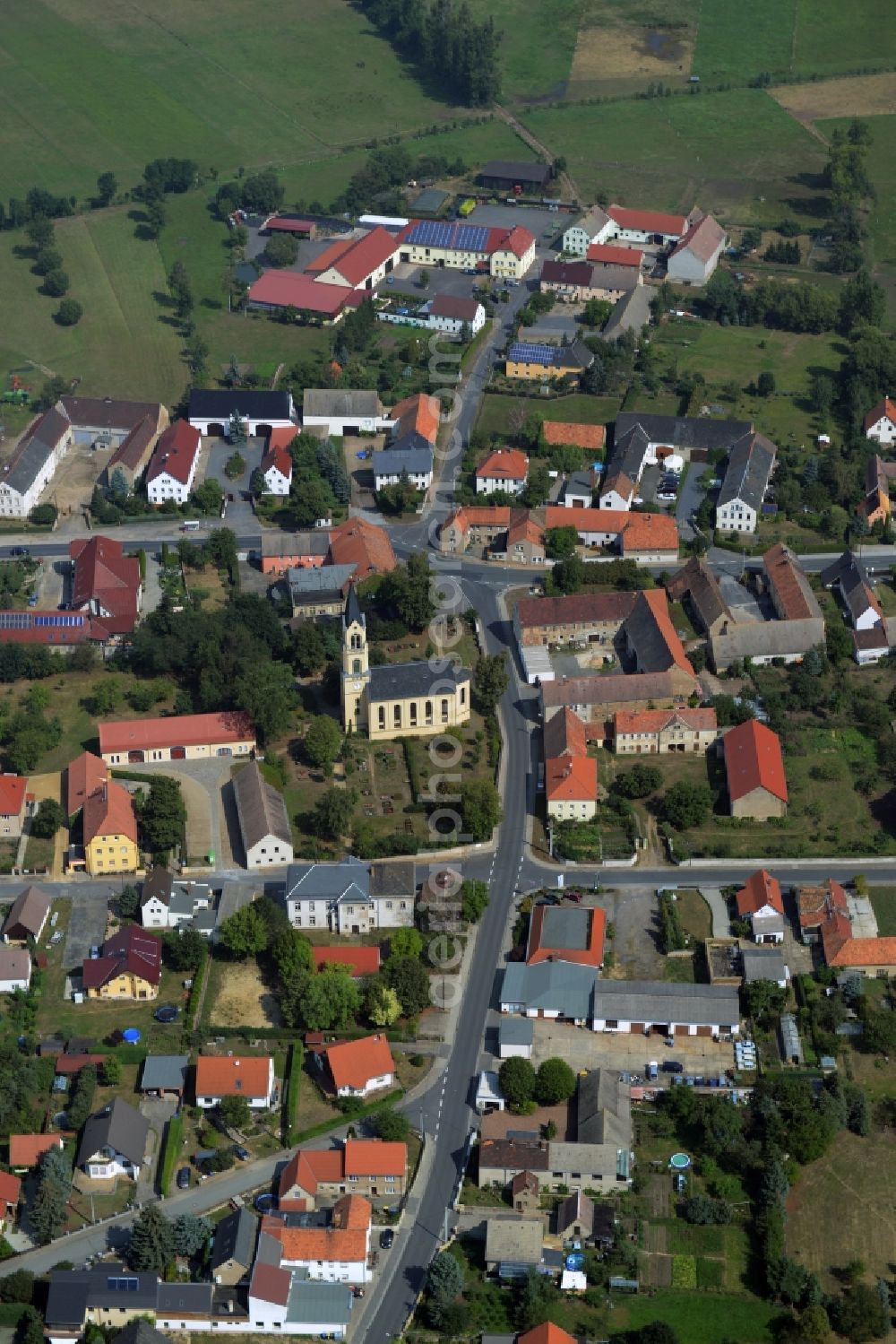 Wildenhain from the bird's eye view: Church building Kirche of the center of Wildenhain in the state Saxony