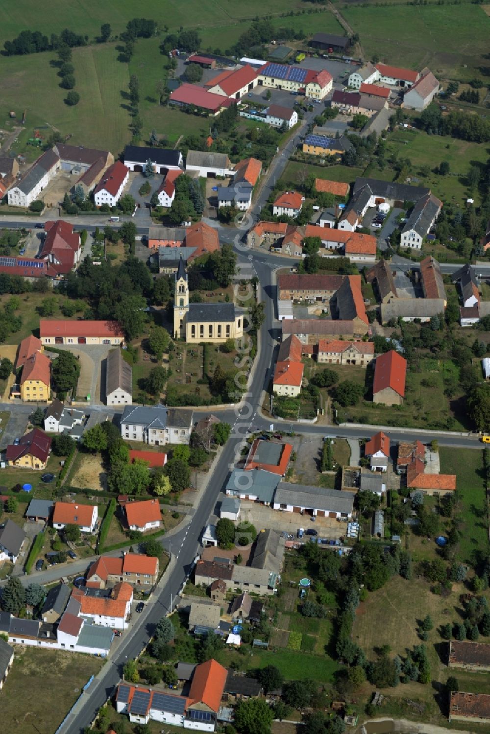 Aerial image Wildenhain - Church building Kirche of the center of Wildenhain in the state Saxony