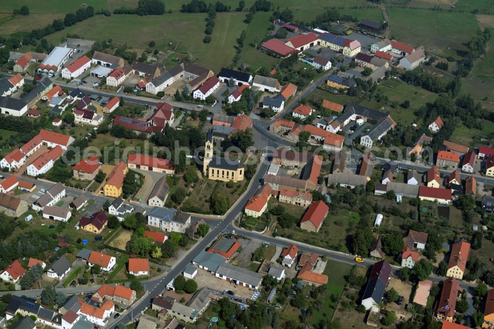 Wildenhain from above - Church building Kirche of the center of Wildenhain in the state Saxony