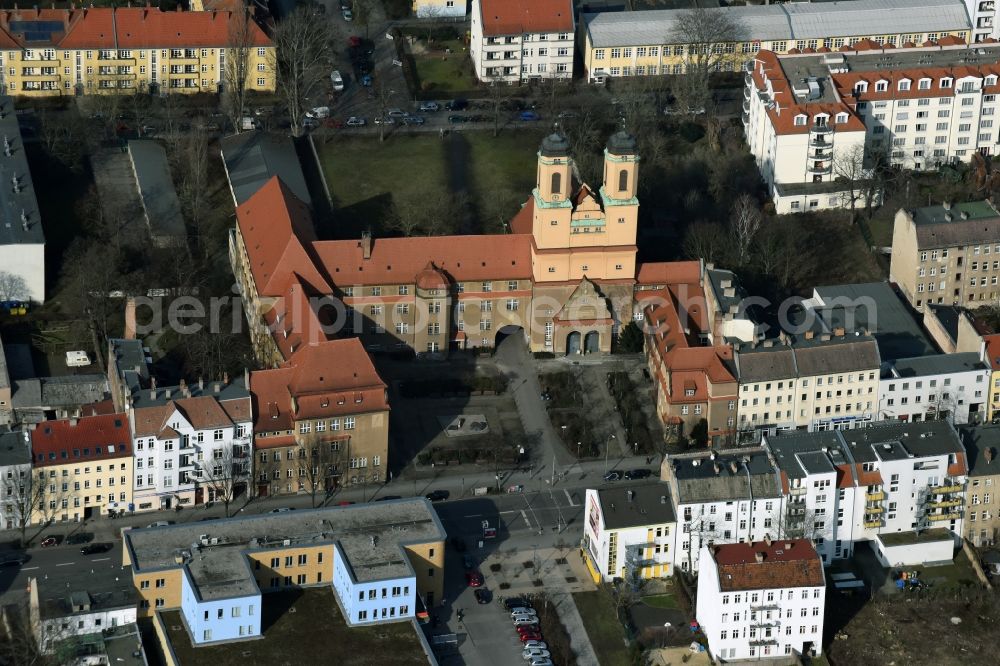 Berlin from above - Church building Ev. Kirchengemeinde Berlin-Baumschulenweg on Baumschulenstrasse in Berlin in Germany