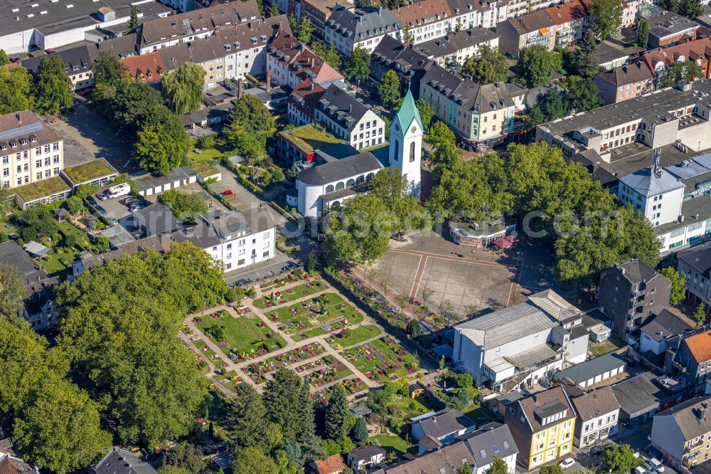 Hombruch from the bird's eye view: Church building Ev. Kirchengemeinde Dortmund-Suedwest - Kirche on Markt on street Harkortstrasse in Hombruch at Ruhrgebiet in the state North Rhine-Westphalia, Germany