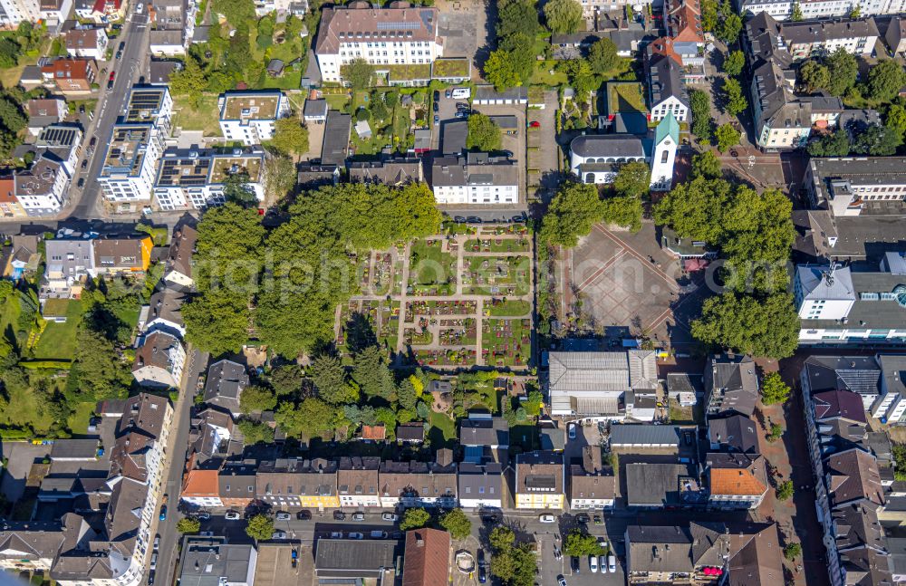 Aerial image Hombruch - Church building Ev. Kirchengemeinde Dortmund-Suedwest - Kirche on Markt on street Harkortstrasse in Hombruch at Ruhrgebiet in the state North Rhine-Westphalia, Germany