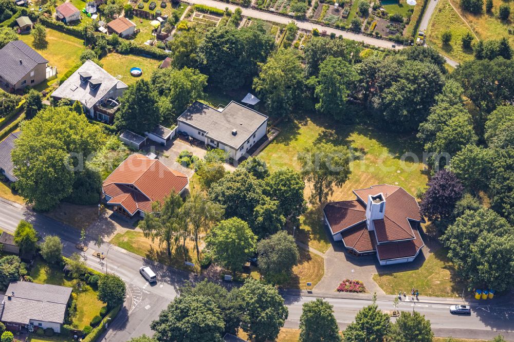 Aerial image Dortmund - Church building of Ev. Kirchengemeinde Schueren on street Gevelsbergstrasse in Dortmund at Ruhrgebiet in the state North Rhine-Westphalia, Germany