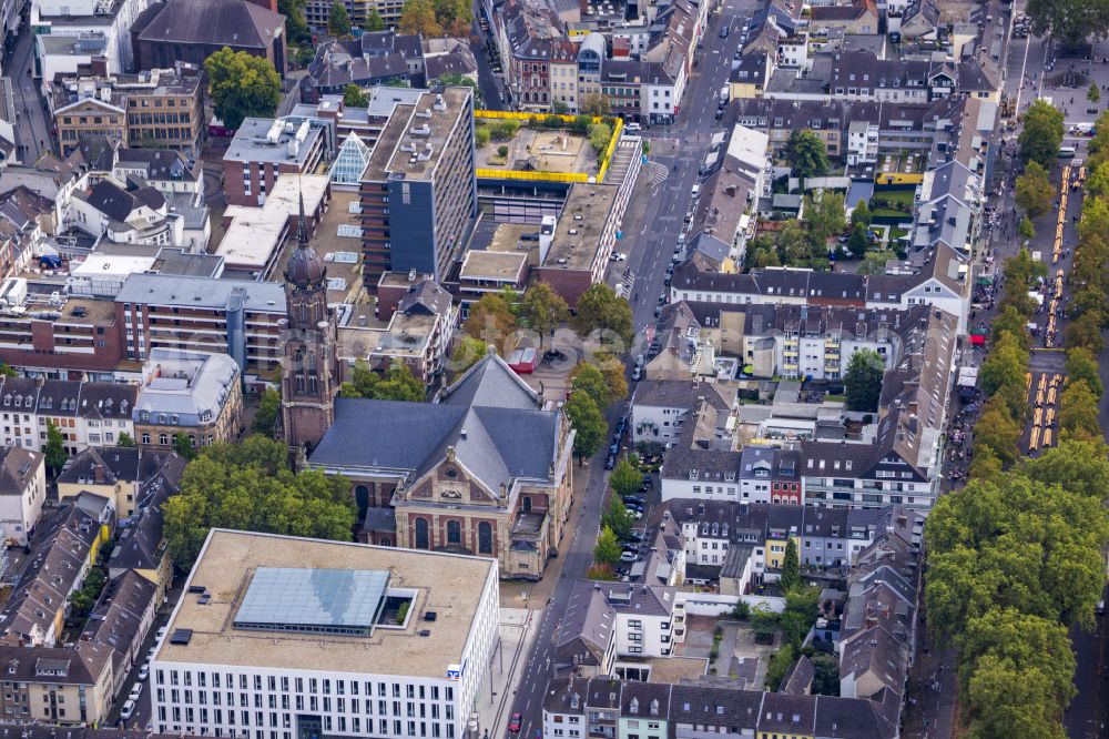 Krefeld from above - Church building in the old town centre of the city centre at Dionysiusplatz in Krefeld in the Ruhr area in the federal state of North Rhine-Westphalia, Germany