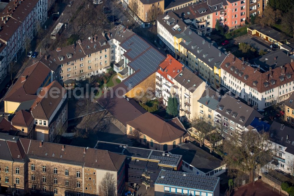 Witten from above - Church building of district church office Hattingen Witten in Witten in North Rhine-Westphalia