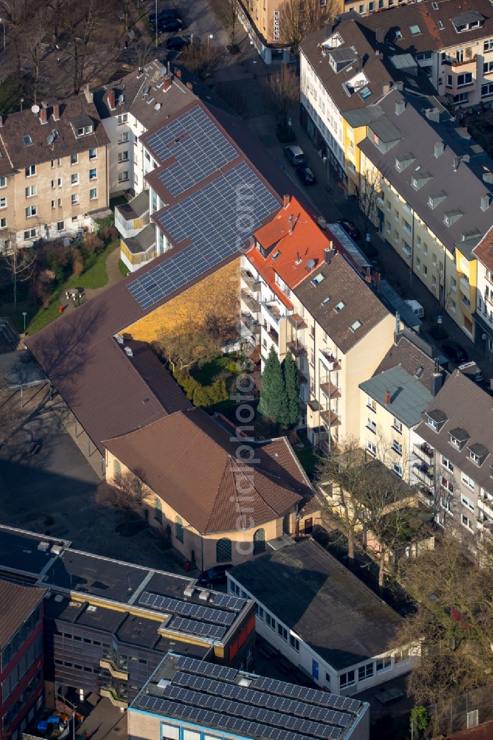 Aerial photograph Witten - Church building of district church office Hattingen Witten in Witten in North Rhine-Westphalia