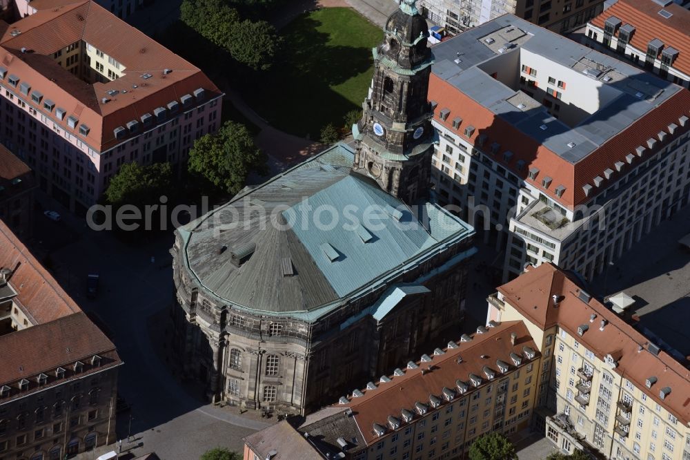 Aerial image Dresden - Church building Kreuzkirche Dresden An der Kreuzkirche in Dresden in the state Saxony