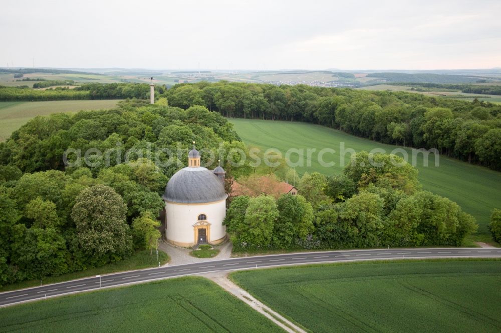 Volkach from the bird's eye view: Church building Kreuzkirche in Volkach in the state Bavaria