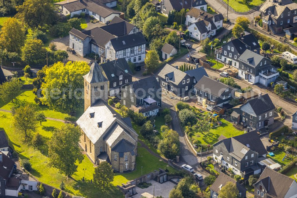 Aerial image Krombach - Church building in Krombach at Siegerland in the state North Rhine-Westphalia, Germany