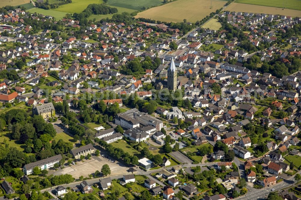 Aerial image Erwitte - Church building St. Laurentius in the village of in Erwitte in the state North Rhine-Westphalia