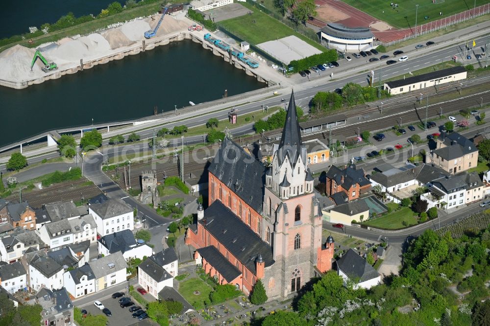 Aerial image Oberwesel - Church building Liebfrauenkirche in Oberwesel in the state Rhineland-Palatinate, Germany