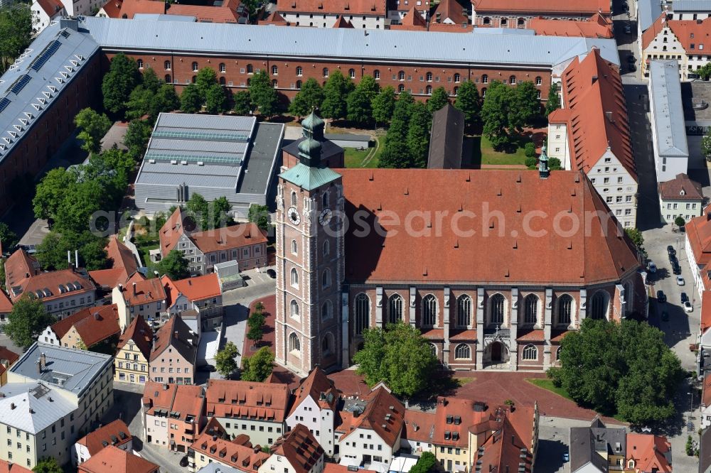 Ingolstadt from above - Church building in Liebfrauenmuenster on Kreuzstrasse Old Town- center of downtown in Ingolstadt in the state Bavaria, Germany