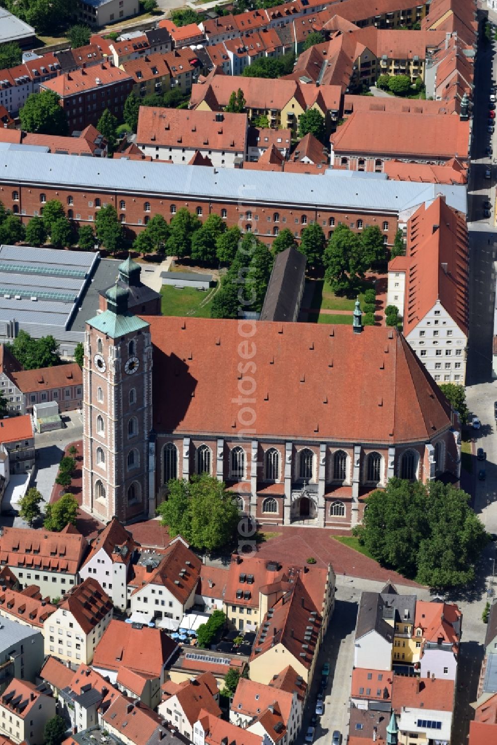 Aerial image Ingolstadt - Church building in Liebfrauenmuenster on Kreuzstrasse Old Town- center of downtown in Ingolstadt in the state Bavaria, Germany