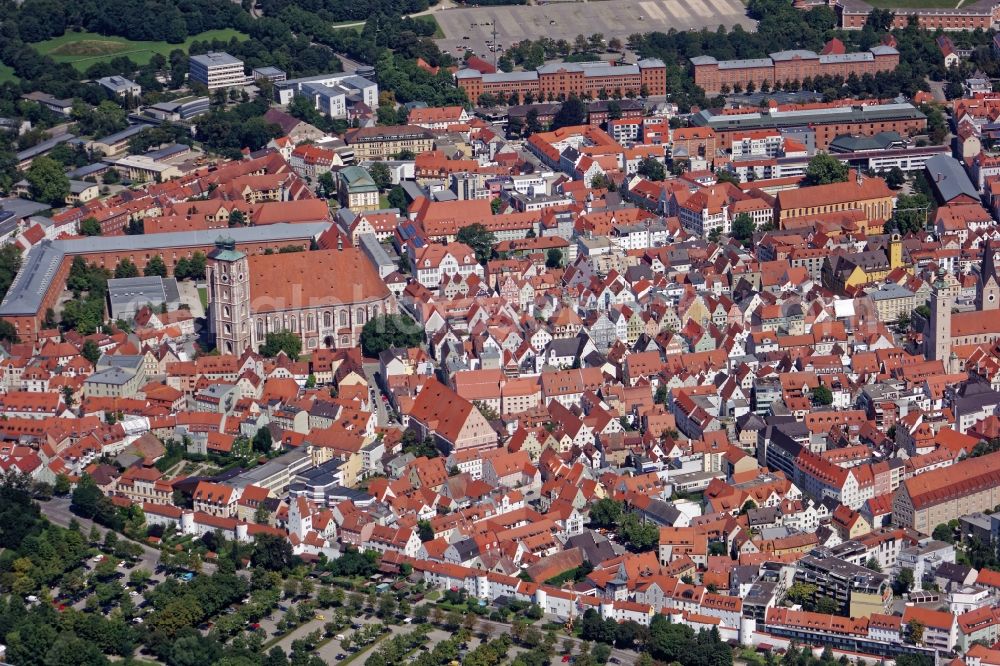 Ingolstadt from above - Church building Liebfrauenmuenster in Ingolstadt in the state Bavaria