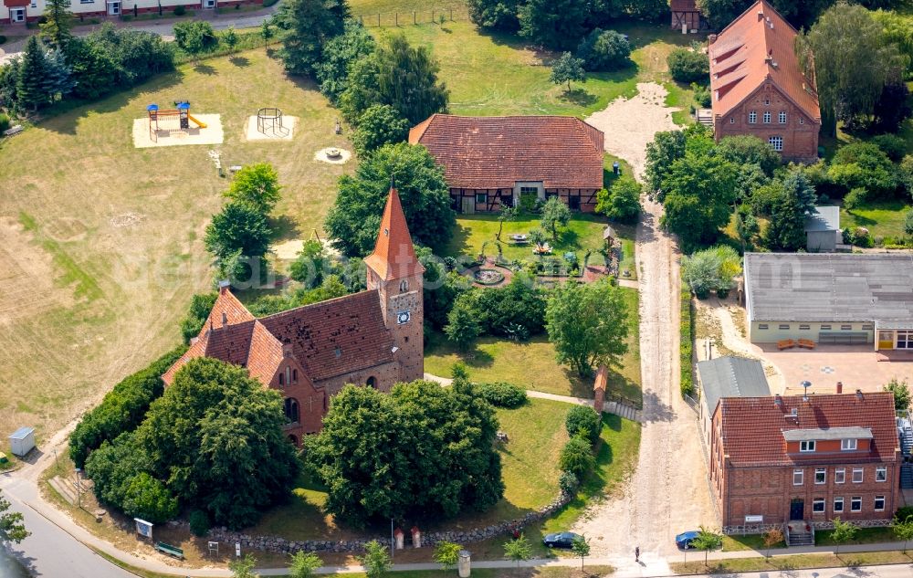 Gielow from above - Church building of Lutheran. Parish Gielow Gielow in the state of Mecklenburg - Western Pomerania