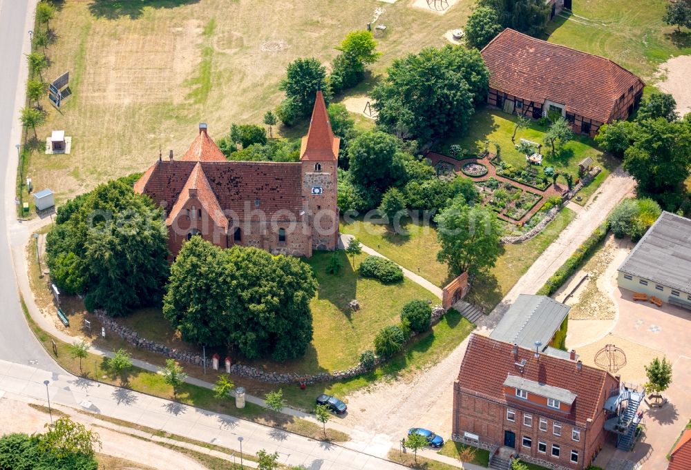 Aerial image Gielow - Church building of Lutheran. Parish Gielow Gielow in the state of Mecklenburg - Western Pomerania