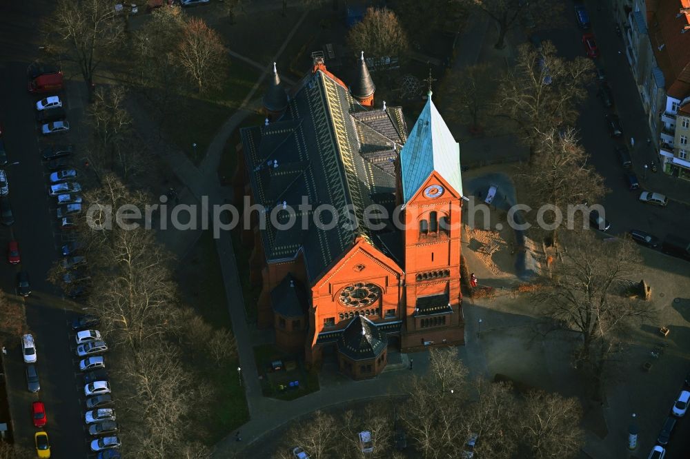 Berlin from the bird's eye view: Church building Lutherkirche on Lutherplatz in the district Spandau in Berlin, Germany