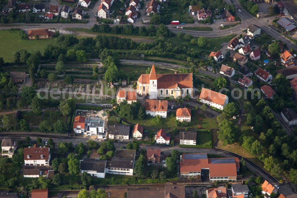 Aerial photograph Aalen - Church building in the village of in the district Unterkochen in Aalen in the state Baden-Wuerttemberg, Germany