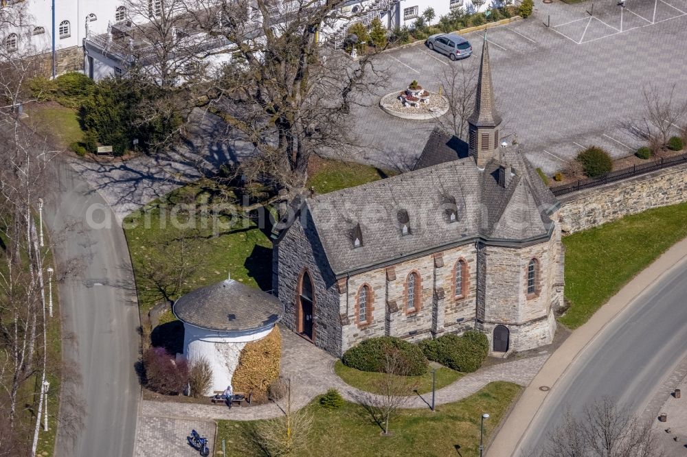 Aerial image Gevelinghausen - Church building St. Maria Magdalena in Gevelinghausen at Sauerland in the state North Rhine-Westphalia, Germany