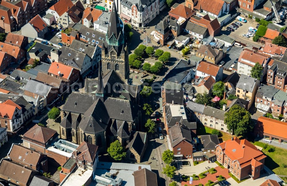 Aerial image Ahlen - Church building St. Marien on Marienplatz in Ahlen in the state North Rhine-Westphalia, Germany