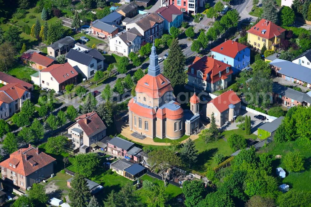 Biesenthal from the bird's eye view: Church building St. Marien on Bahnhofstrasse in Biesenthal in the state Brandenburg, Germany