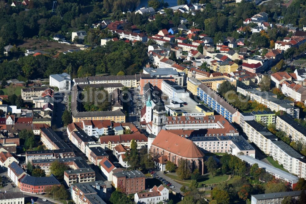 Aerial photograph Fürstenwalde/Spree - Church building St. Marien-Domkantorei on Domplatz in Fuerstenwalde/Spree in the state Brandenburg, Germany