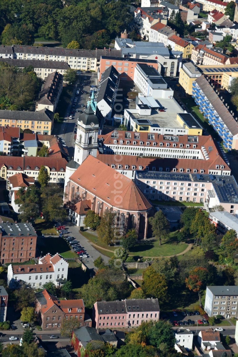 Fürstenwalde/Spree from the bird's eye view: Church building St. Marien-Domkantorei on Domplatz in Fuerstenwalde/Spree in the state Brandenburg, Germany