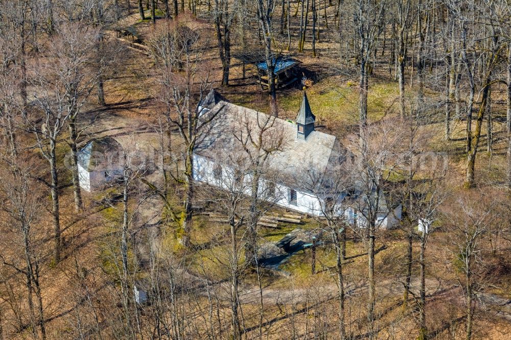 Schmallenberg from above - Churches building the chapel Marienkapelle on Wilzenberg on Bergkreuz Wilzenberg in the district Grafschaft in Schmallenberg in the state North Rhine-Westphalia, Germany