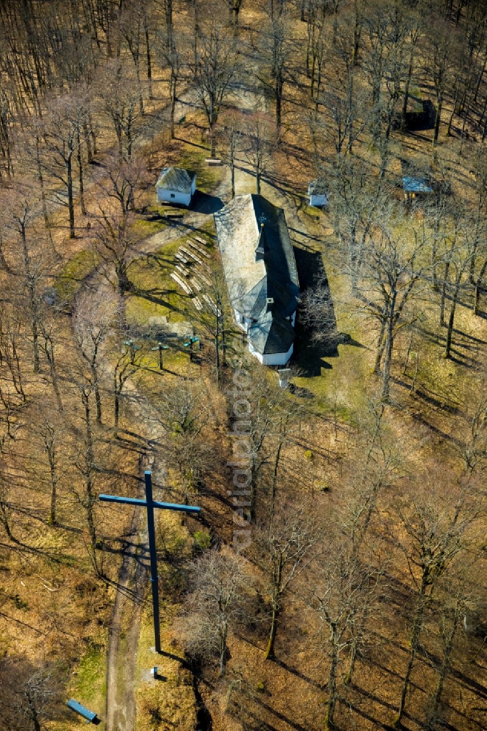 Schmallenberg from the bird's eye view: Churches building the chapel Marienkapelle on Wilzenberg on Bergkreuz Wilzenberg in the district Grafschaft in Schmallenberg in the state North Rhine-Westphalia, Germany