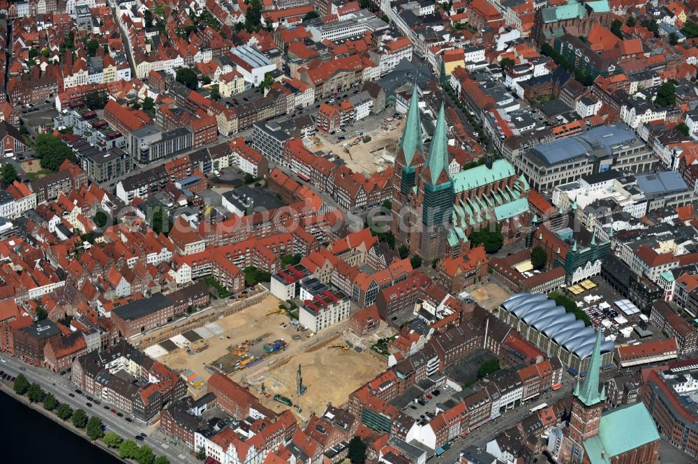 Lübeck from above - Church building of St. Mary's Church in Old Town- center in Luebeck in Schleswig-Holstein