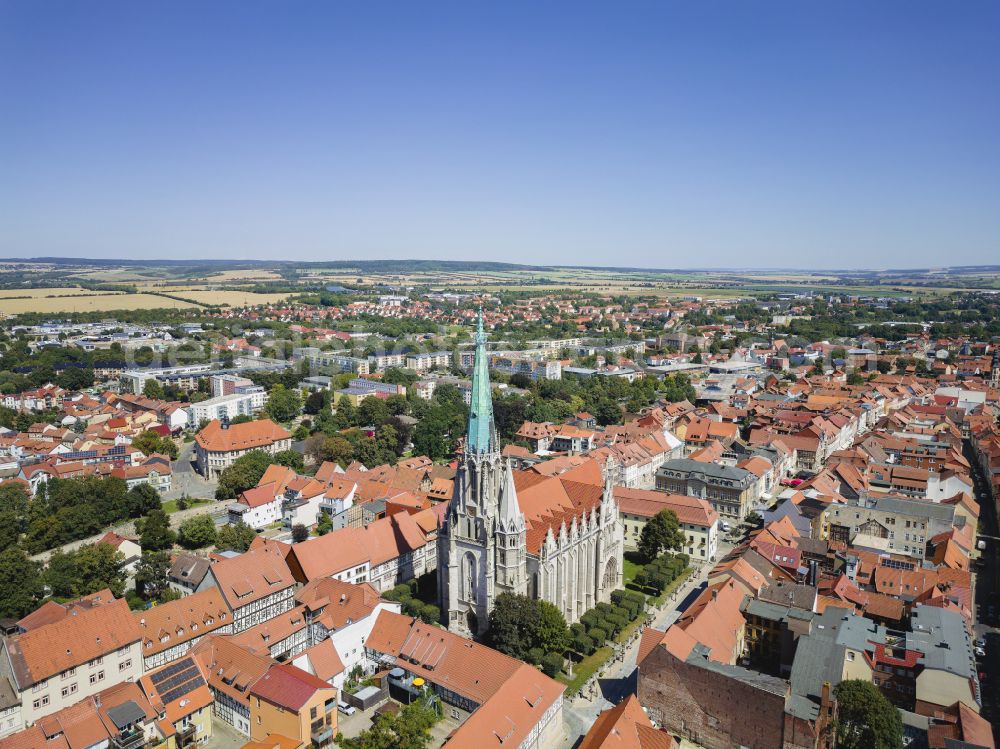 Mühlhausen from above - Church building in of Marienkirche Old Town- center of downtown in Muehlhausen in the state Thuringia, Germany