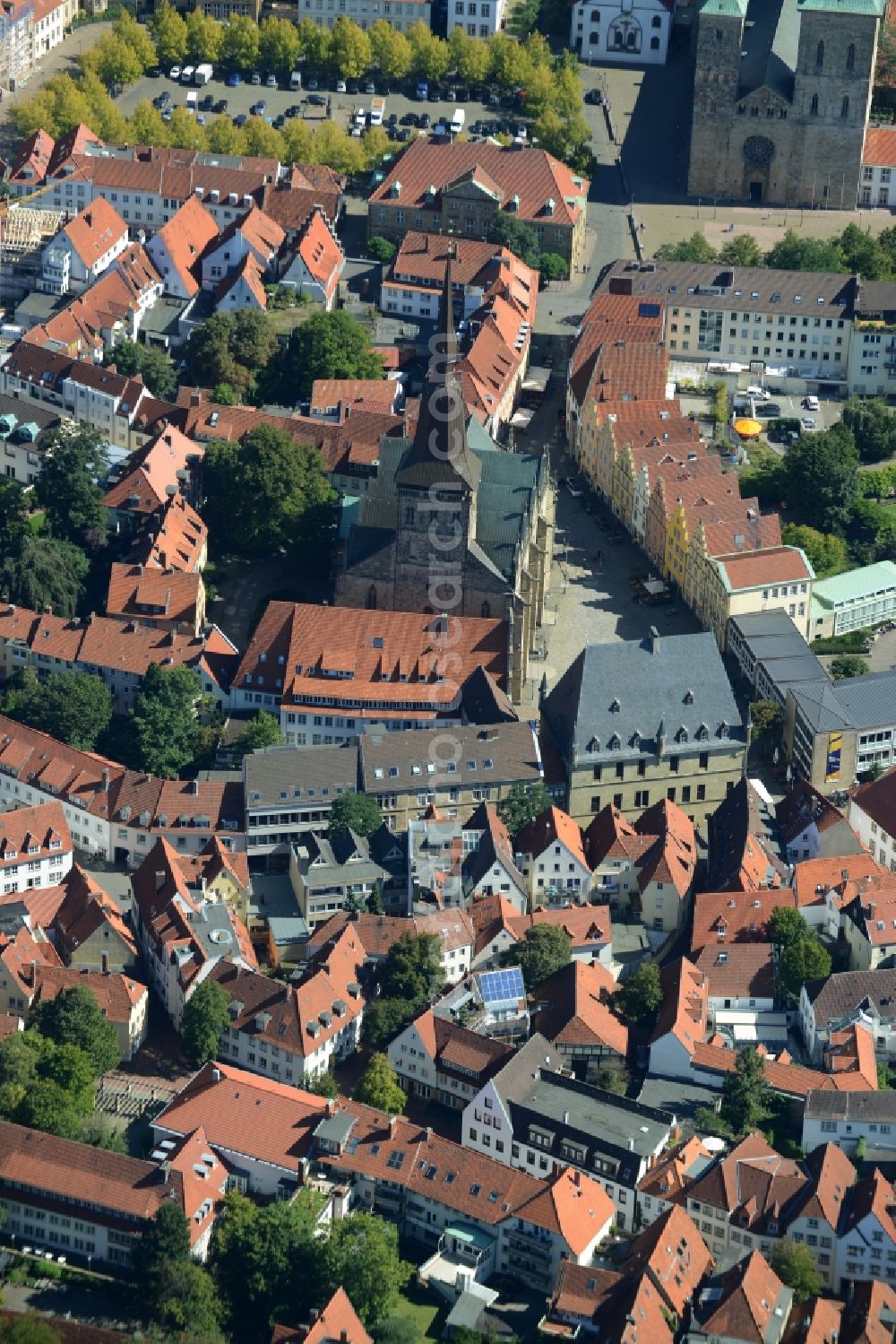 Osnabrück from above - Church building of St. Marien in the Old Town- center of downtown in Osnabrueck in the state of Lower Saxony