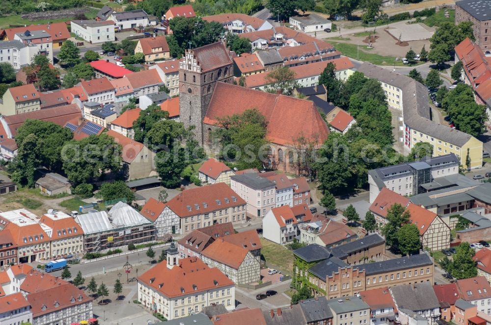 Angermünde from the bird's eye view: Church building St Marien in Angermuende in the state Brandenburg, Germany