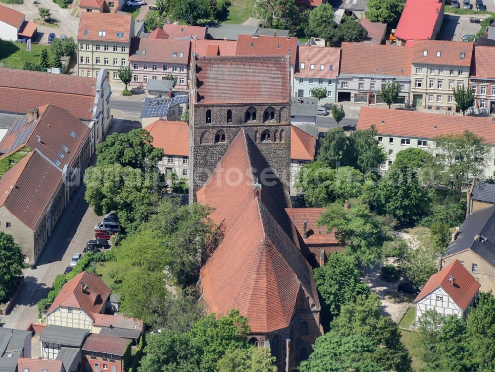 Aerial image Angermünde - Church building St Marien in Angermuende in the state Brandenburg, Germany