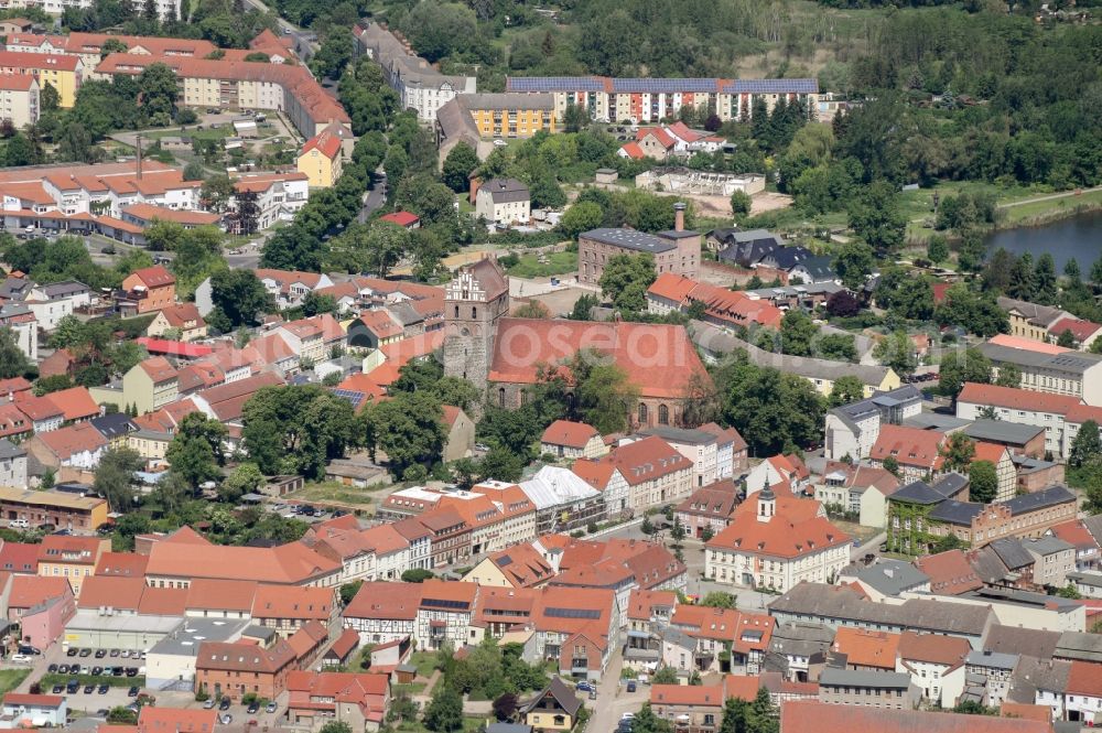 Angermünde from the bird's eye view: Church building Marienkirche in Angermuende in the state Brandenburg, Germany