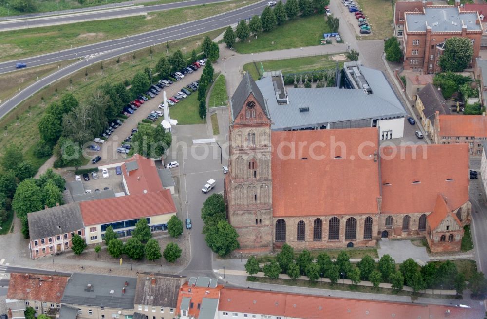 Anklam from above - Church building Marienkirche in Anklam in the state Mecklenburg - Western Pomerania, Germany