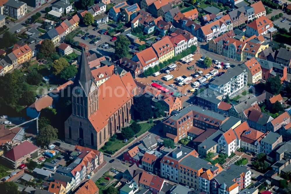 Barth from above - Church building Marienkirche in Barth in the state Mecklenburg - Western Pomerania, Germany