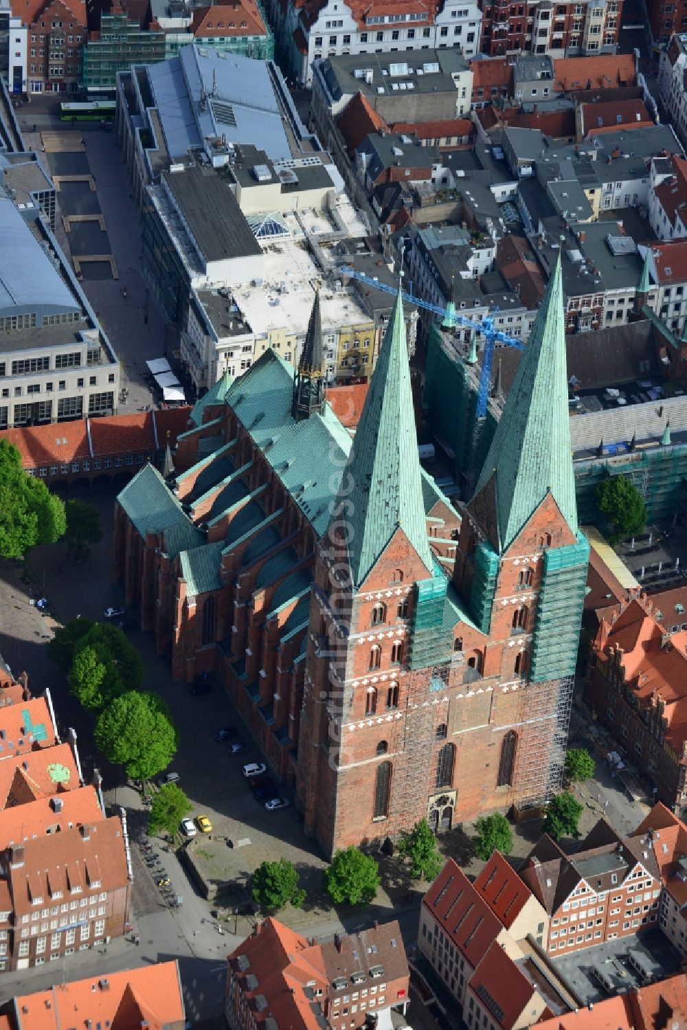 Lübeck from above - Church building Marienkirche in Luebeck in the state Schleswig-Holstein