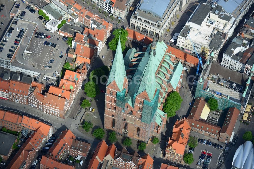 Aerial image Lübeck - Church building Marienkirche in Luebeck in the state Schleswig-Holstein