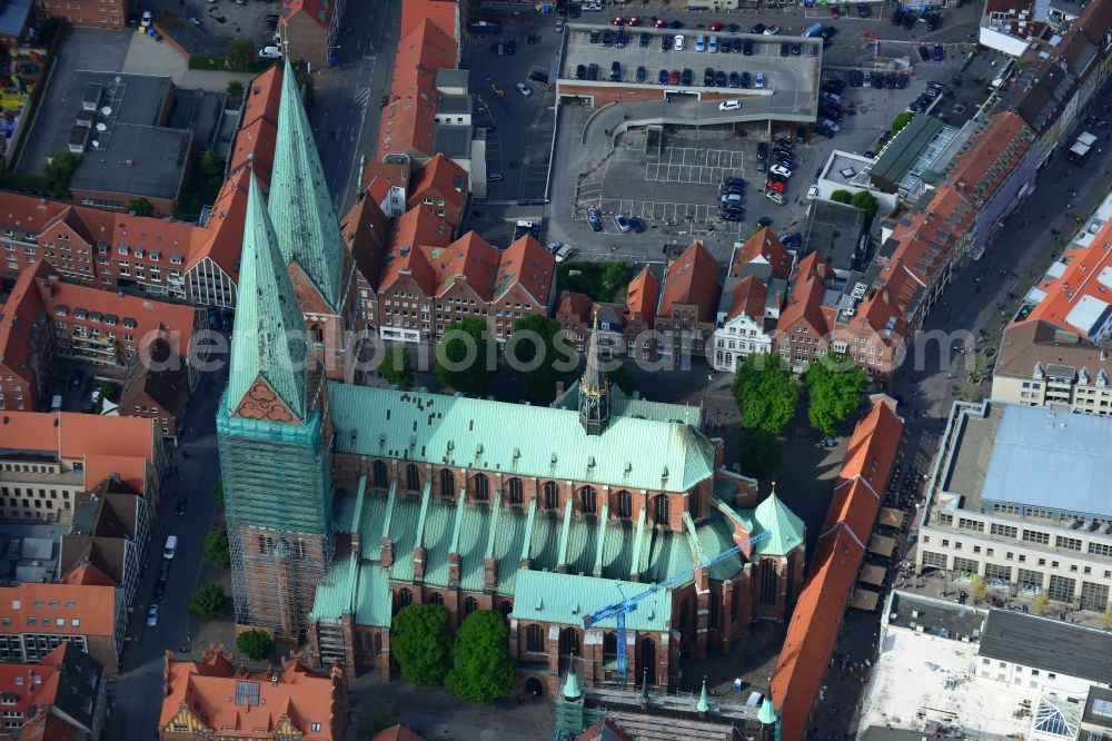 Lübeck from above - Church building Marienkirche in Luebeck in the state Schleswig-Holstein