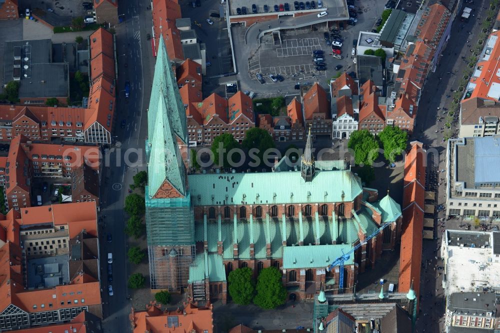 Lübeck from above - Church building Marienkirche in Luebeck in the state Schleswig-Holstein