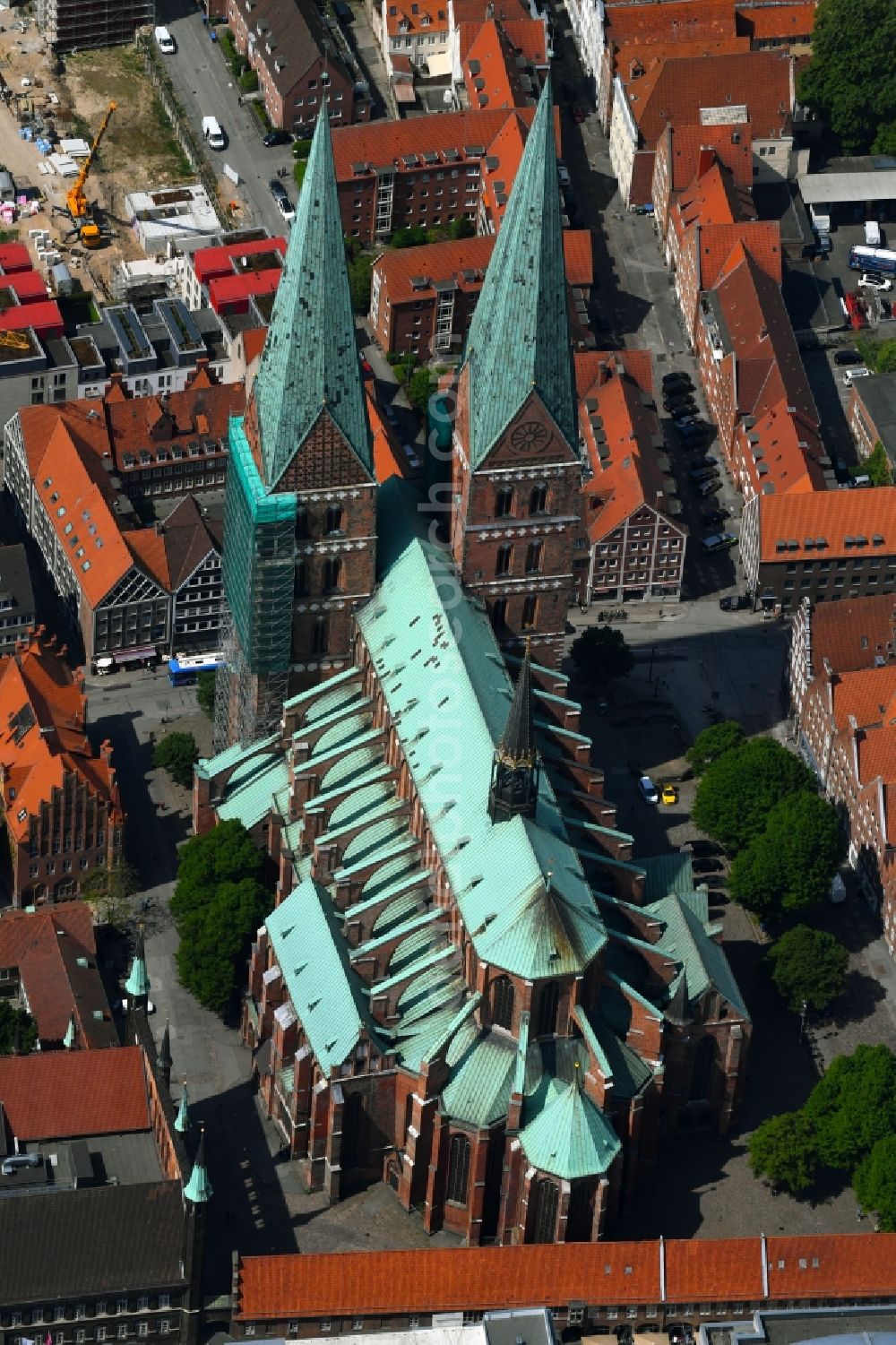 Lübeck from above - Church building Marien church in Luebeck in the state Schleswig-Holstein, Germany