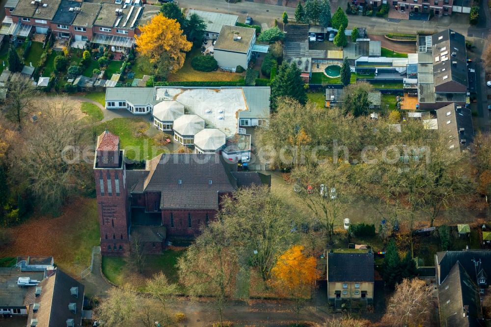 Dinslaken from above - Church building Marienkirche in the district Eppinghoven in Dinslaken in the state North Rhine-Westphalia