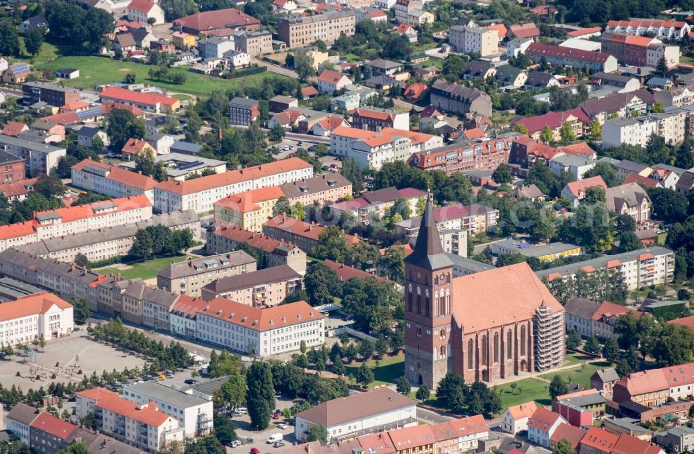 Pasewalk from above - Church building St. Marienkirche in Pasewalk in the state Mecklenburg - Western Pomerania, Germany