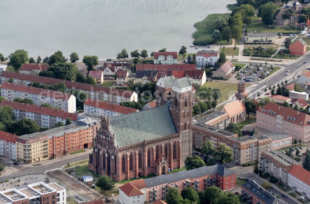 Aerial image Prenzlau - Church building St. Marien in Prenzlau in the state Brandenburg